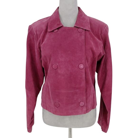Outer Edge Jackets & Blazers - Outer Edge Jacket Womens Large Pink Suede Leather Double Breasted Lined Moto